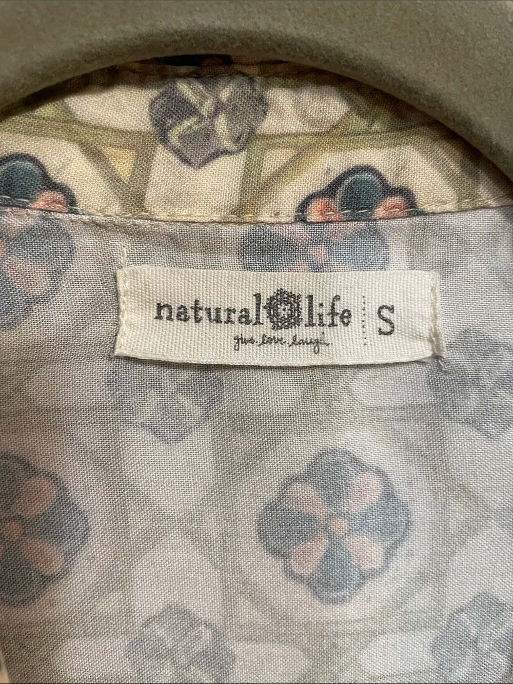 NATURAL LIFE Lola Front Tie Patchwork Button-down Shirt blouse Bohemian Sage - Picture 5 of 10